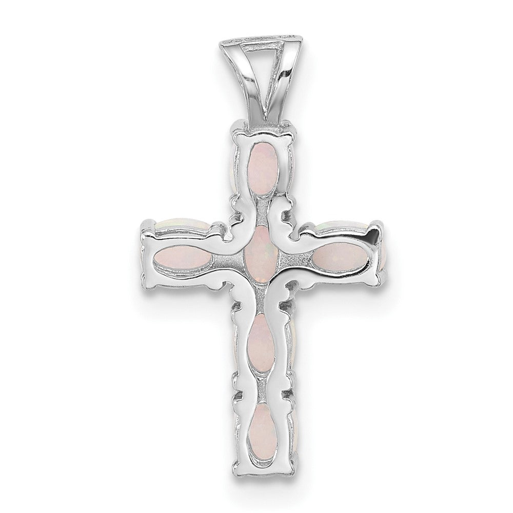 Sterling Silver Flash Platinum-Plated Created Opal Cross Pendant