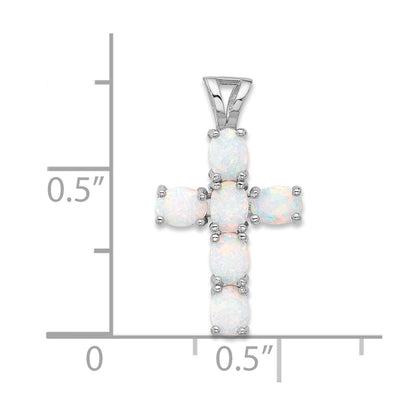 Sterling Silver Flash Platinum-Plated Created Opal Cross Pendant