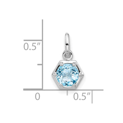 Sterling Silver Rhodium Plated Polished Solitaire Sky Blue Topaz Charm Pendant