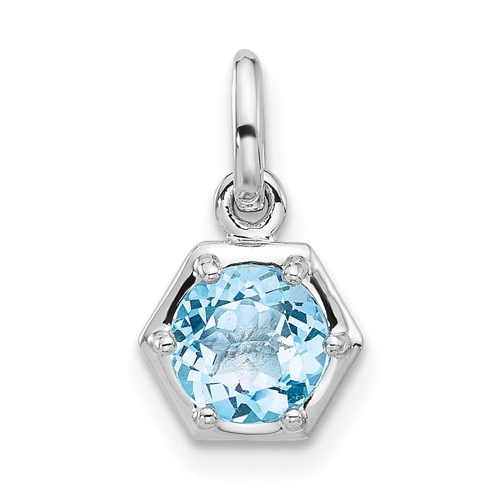 Sterling Silver Rhodium Plated Polished Solitaire Sky Blue Topaz Charm Pendant