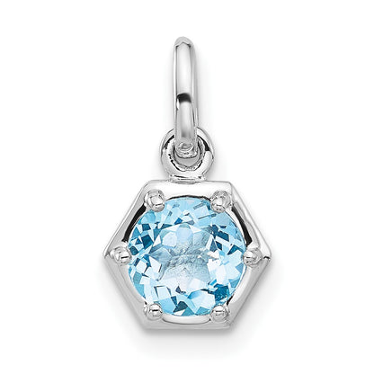 Sterling Silver Rhodium Plated Polished Solitaire Sky Blue Topaz Charm Pendant