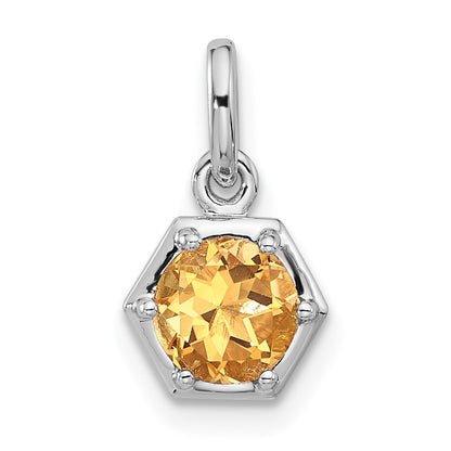 Sterling Silver Rhodium-Plated Polished Solitaire Citrine Charm Pendant