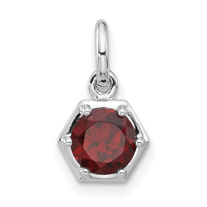 Sterling Silver Rhodium-Plated Polished Solitaire Garnet Charm Pendant
