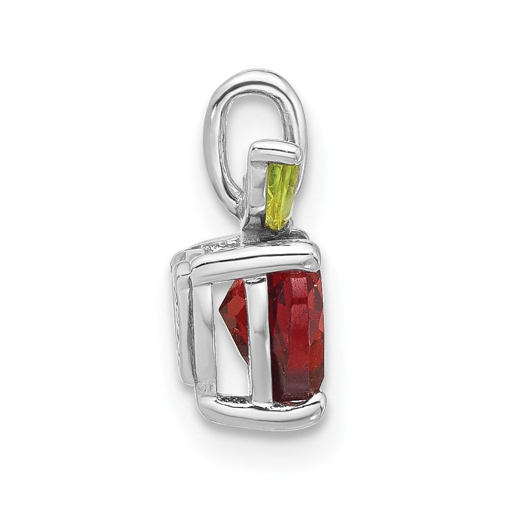 Sterling Silver Rhodium-Plated Garnet and Peridot Apple Pendant