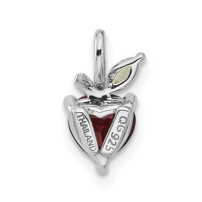 Sterling Silver Rhodium-Plated Garnet and Peridot Apple Pendant