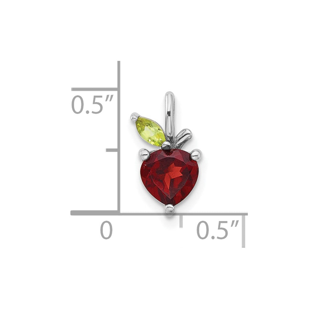 Sterling Silver Rhodium-Plated Garnet and Peridot Apple Pendant