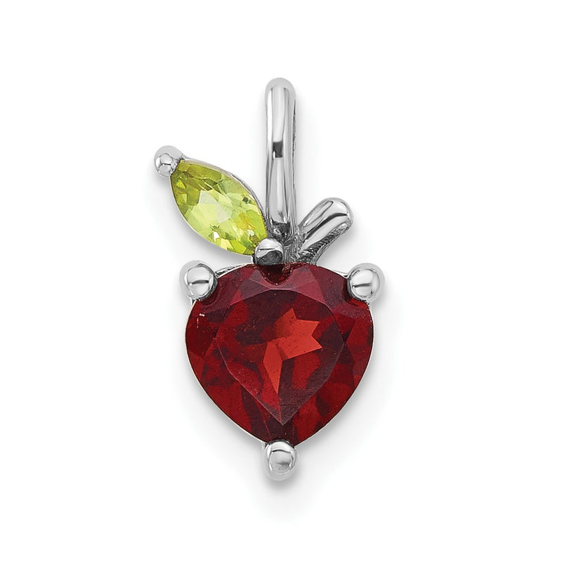 Sterling Silver Rhodium-Plated Garnet and Peridot Apple Pendant