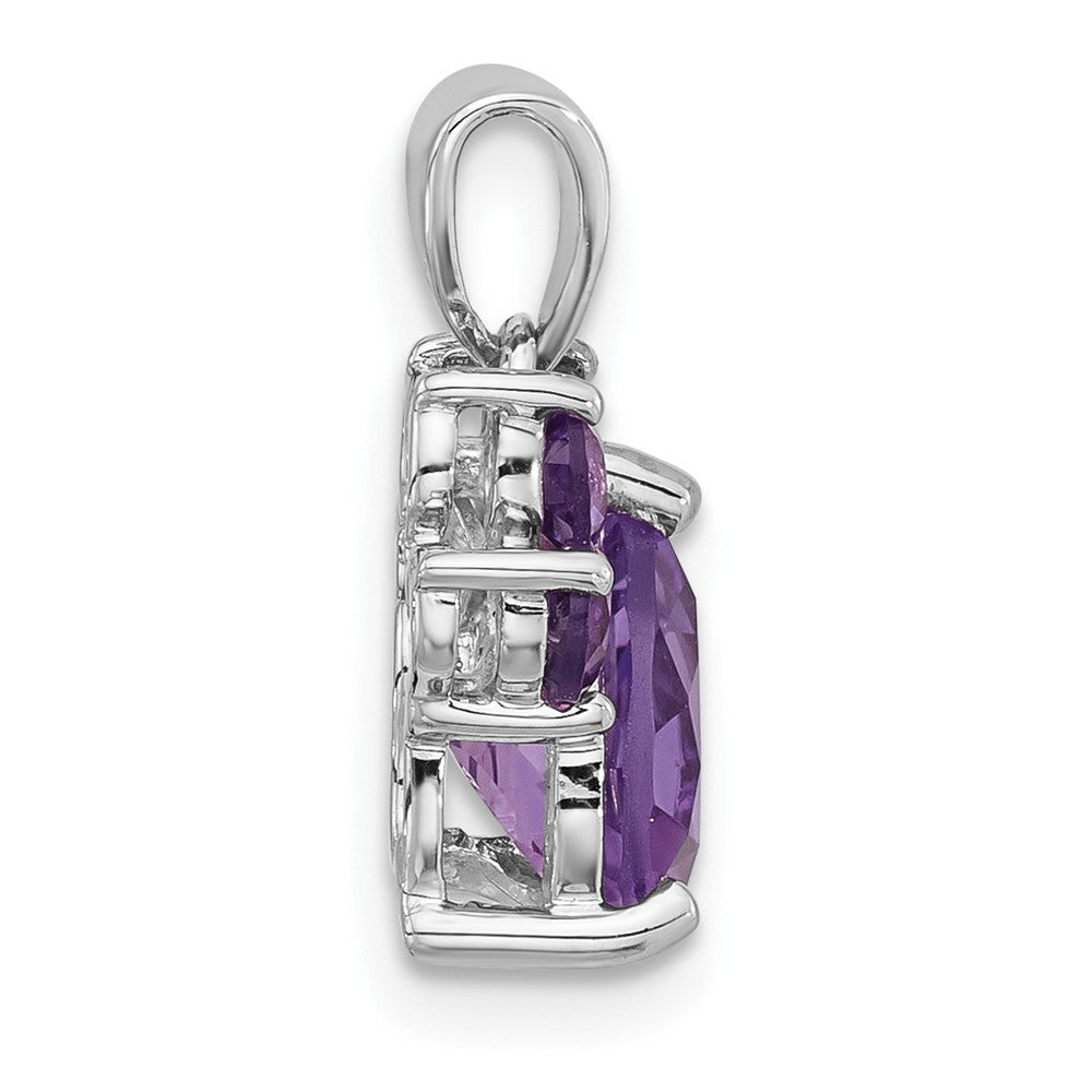 Sterling Silver Rhodium-Plated Polished Amethyst Paw Pendant