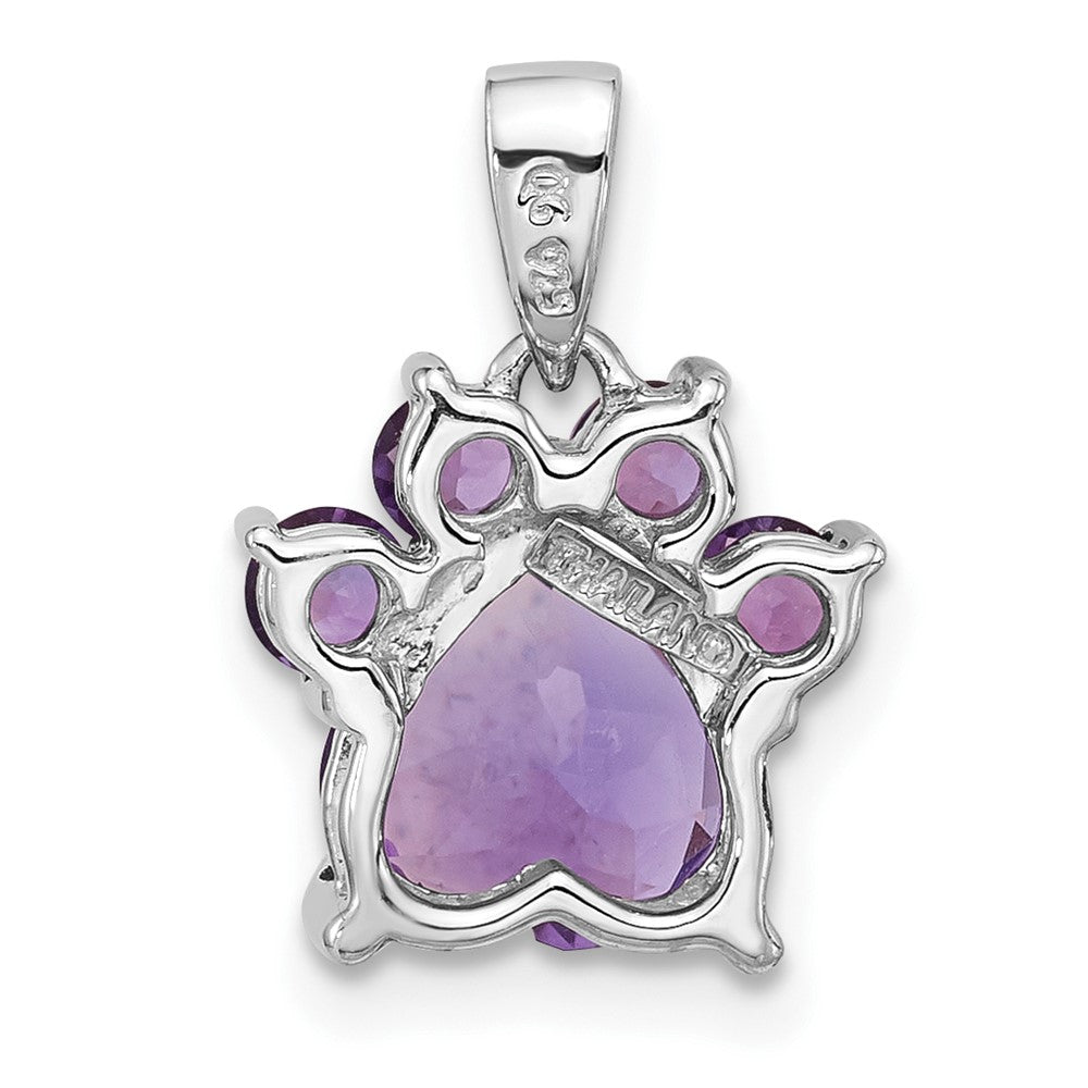 Sterling Silver Rhodium-Plated Polished Amethyst Paw Pendant