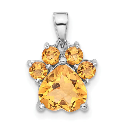 Sterling Silver Rhodium-Plated Polished Citrine Paw Pendant