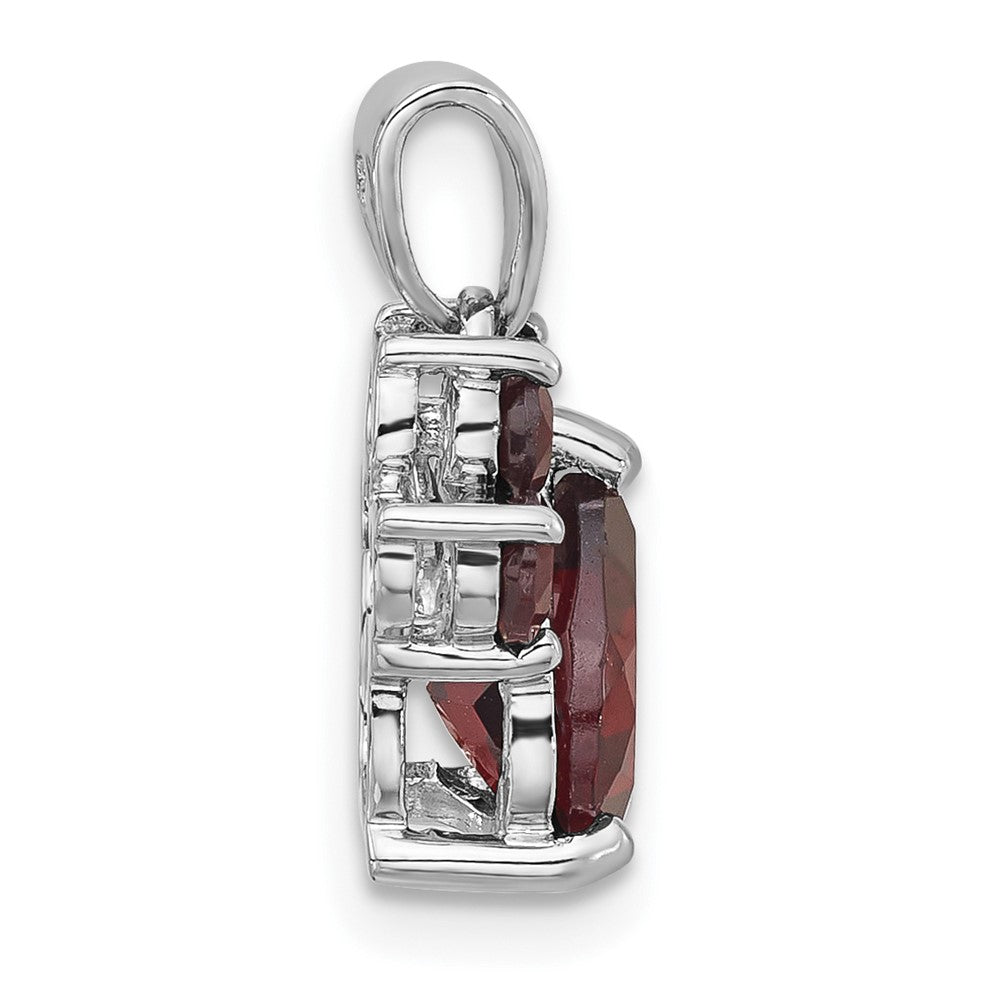 Sterling Silver Rhodium-Plated Polished Garnet Paw Pendant