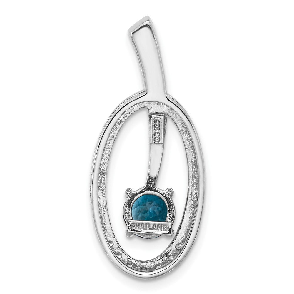 Sterling Silver Rhodium-Plated London Blue Topaz and CZ Chain Slide