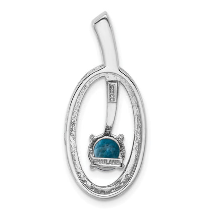 Sterling Silver Rhodium-Plated London Blue Topaz and CZ Chain Slide