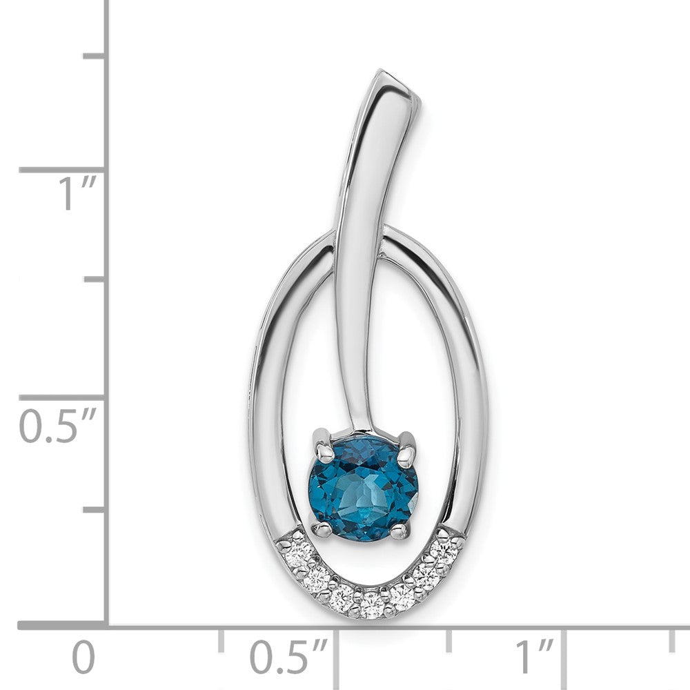 Sterling Silver Rhodium-Plated London Blue Topaz and CZ Chain Slide
