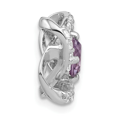 Sterling Silver Rhodium-Plated Polished Amethyst/cz Chain Slide Pendant