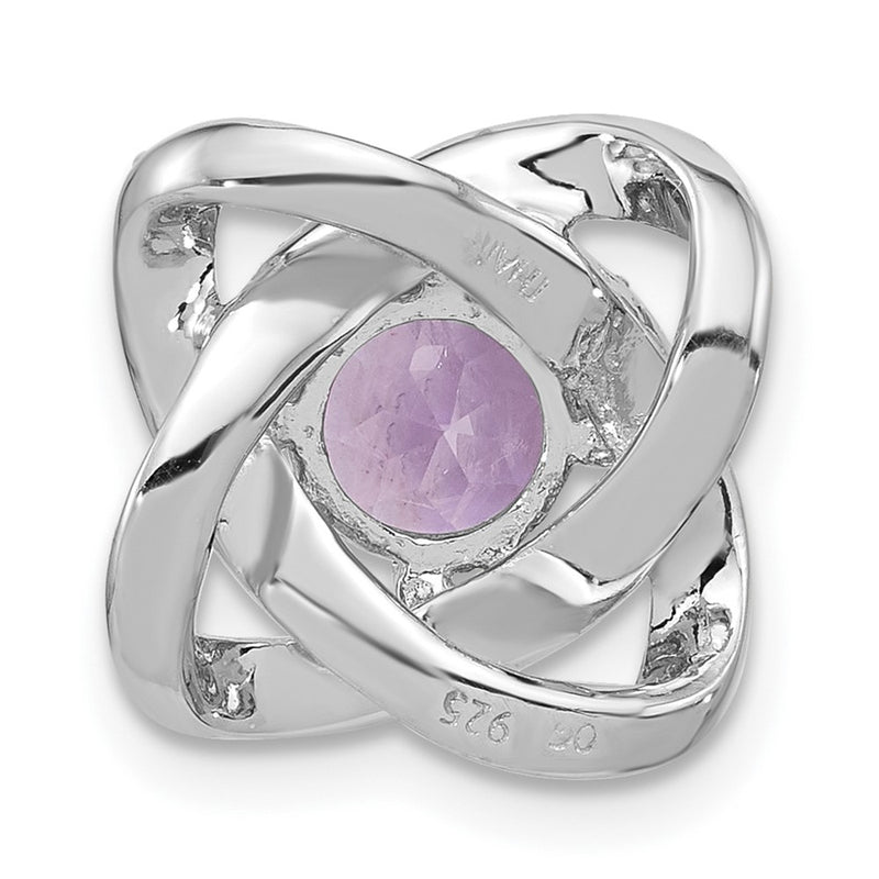 Sterling Silver Rhodium-Plated Polished Amethyst/cz Chain Slide Pendant