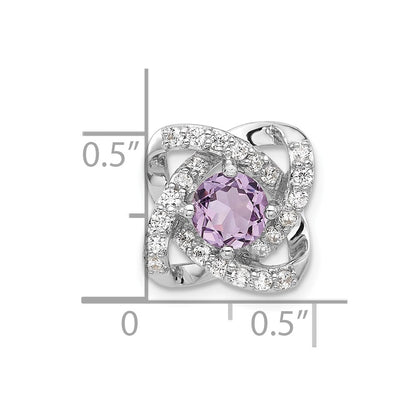 Sterling Silver Rhodium-Plated Polished Amethyst/cz Chain Slide Pendant