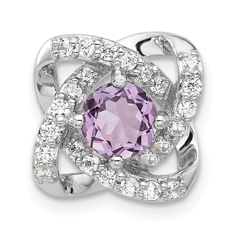 Sterling Silver Rhodium-Plated Polished Amethyst/cz Chain Slide Pendant