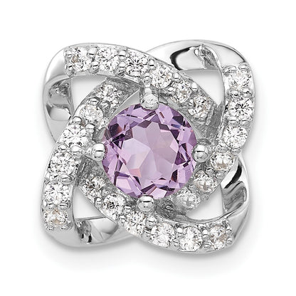 Sterling Silver Rhodium-Plated Polished Amethyst/cz Chain Slide Pendant