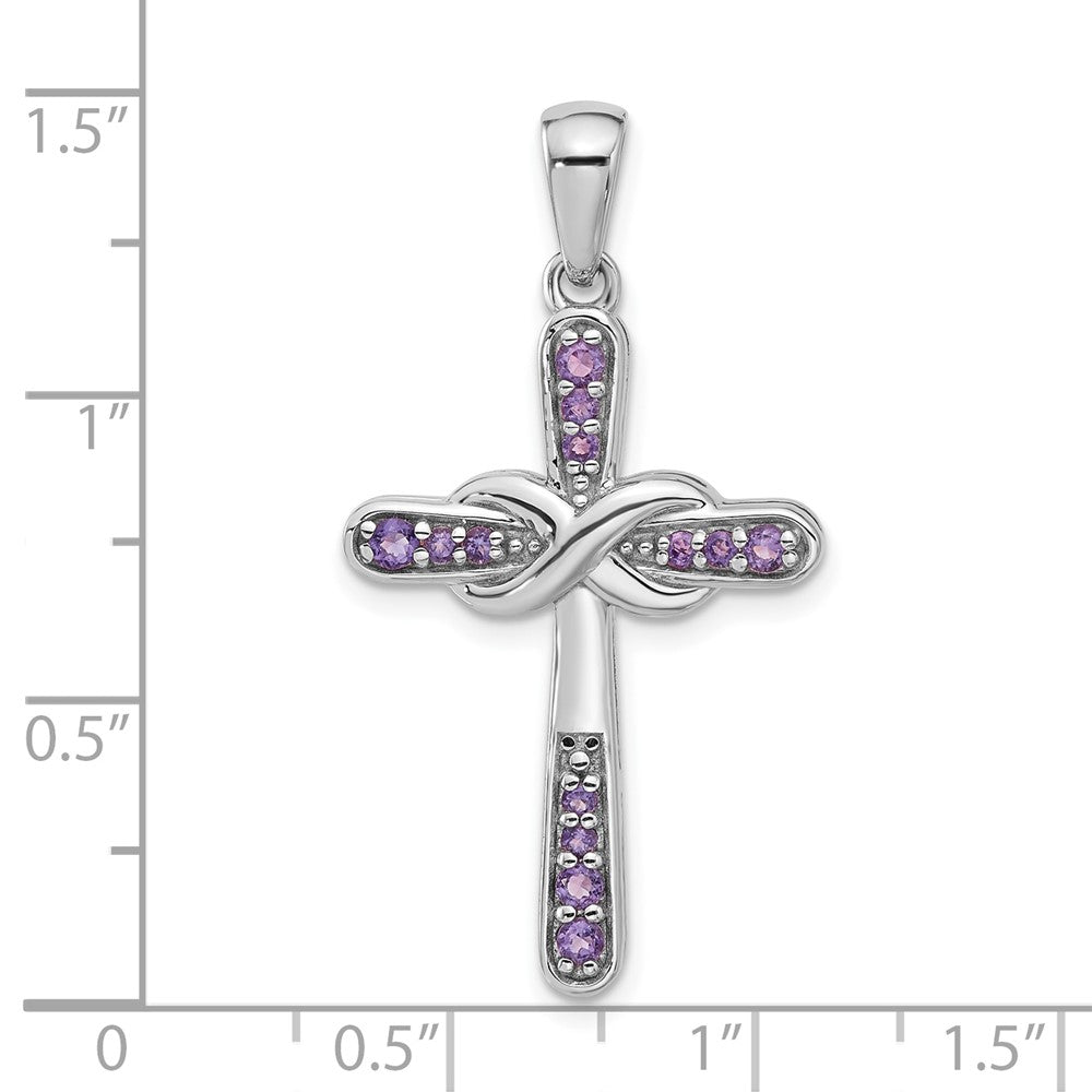 Sterling Silver Rhodium-Plated Amethyst Infinity Cross Pendant