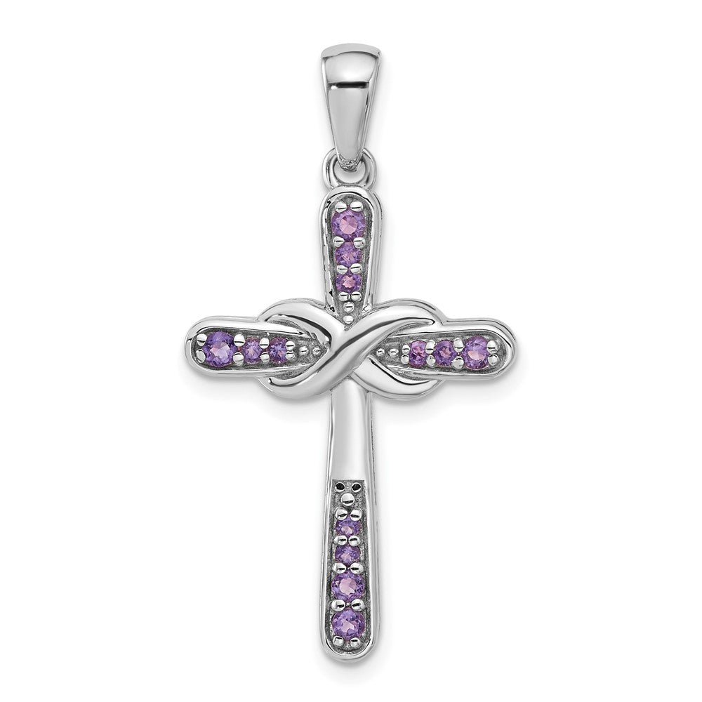 Sterling Silver Rhodium-Plated Amethyst Infinity Cross Pendant