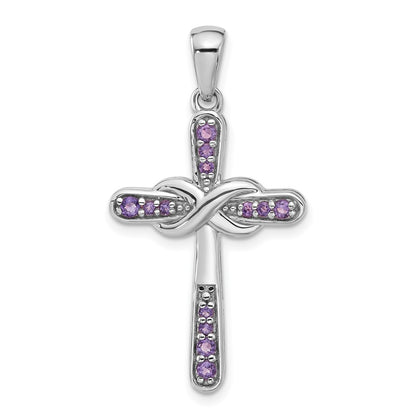 Sterling Silver Rhodium-Plated Amethyst Infinity Cross Pendant