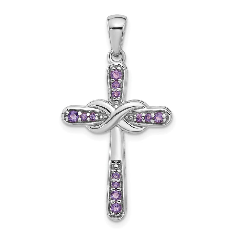Sterling Silver Rhodium-Plated Amethyst Infinity Cross Pendant