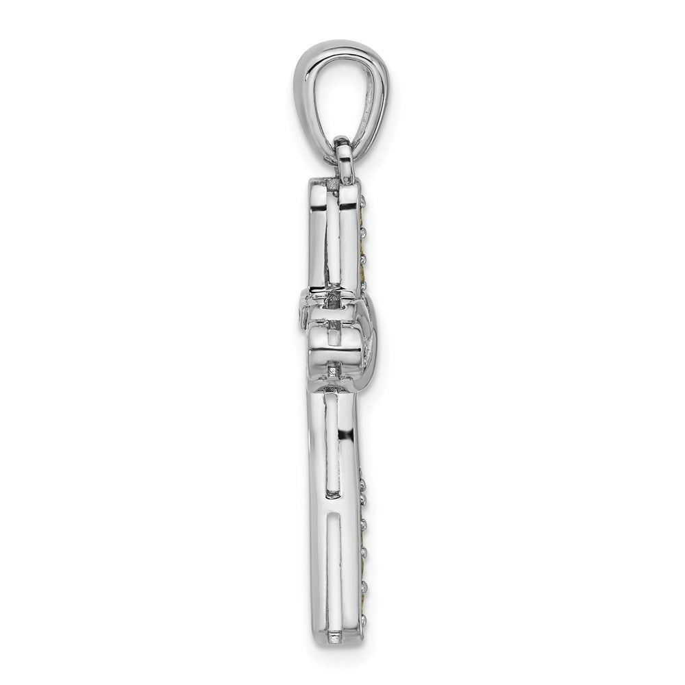 Sterling Silver Rhodium-Plated Peridot Infinity Cross Pendant