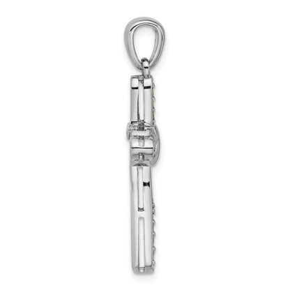 Sterling Silver Rhodium-Plated Peridot Infinity Cross Pendant