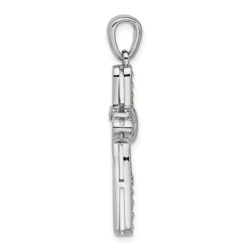 Sterling Silver Rhodium-Plated Peridot Infinity Cross Pendant