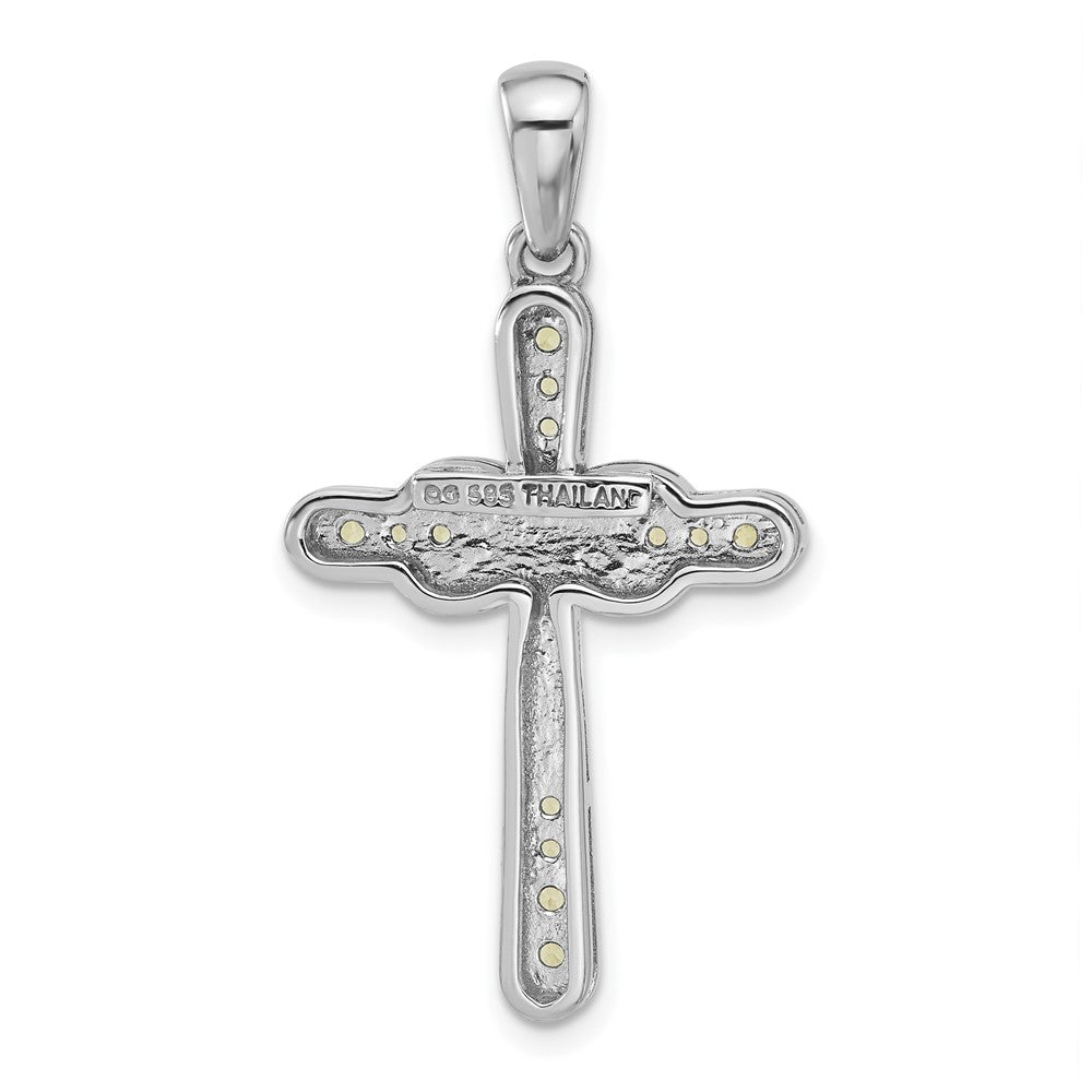 Sterling Silver Rhodium-Plated Peridot Infinity Cross Pendant