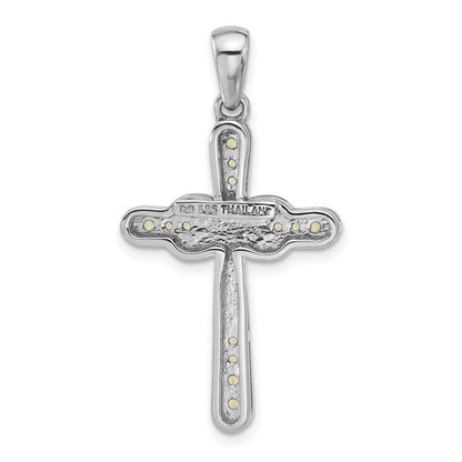 Sterling Silver Rhodium-Plated Peridot Infinity Cross Pendant