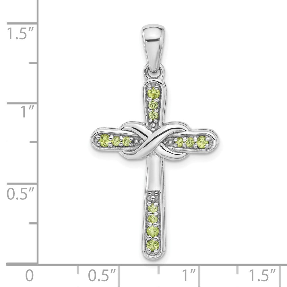 Sterling Silver Rhodium-Plated Peridot Infinity Cross Pendant
