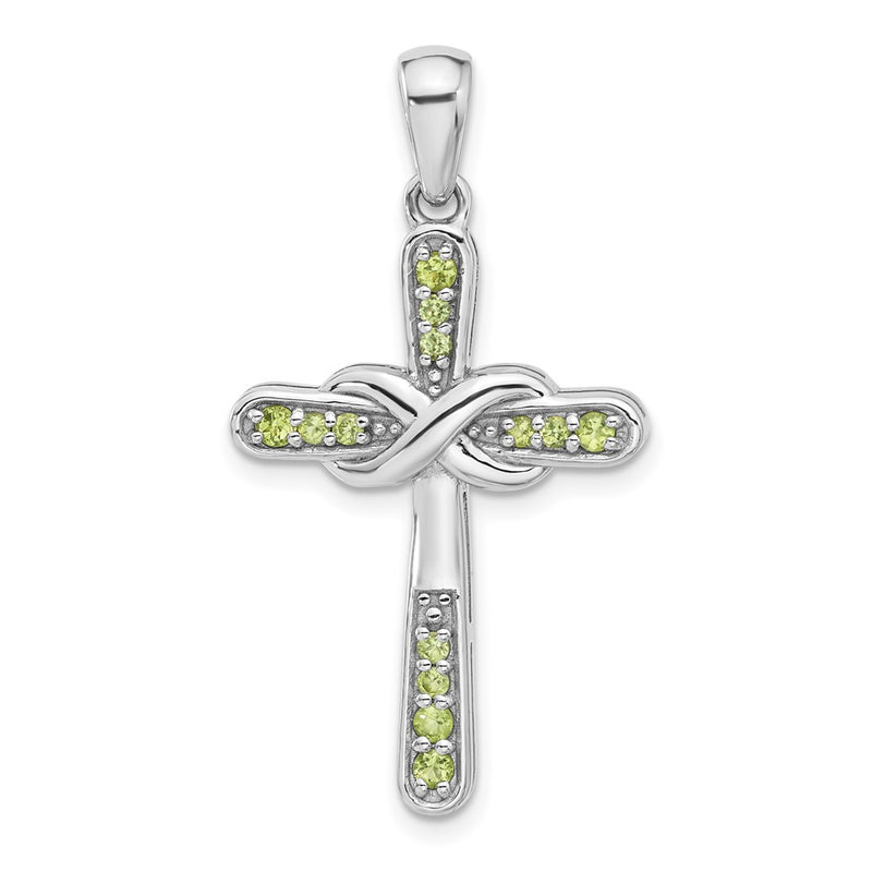 Sterling Silver Rhodium-Plated Peridot Infinity Cross Pendant