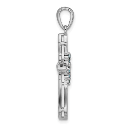 Sterling Silver Rhodium-Plated London Blue Topaz Cross Pendant
