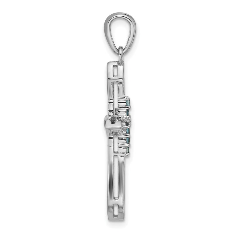 Sterling Silver Rhodium-Plated London Blue Topaz Cross Pendant