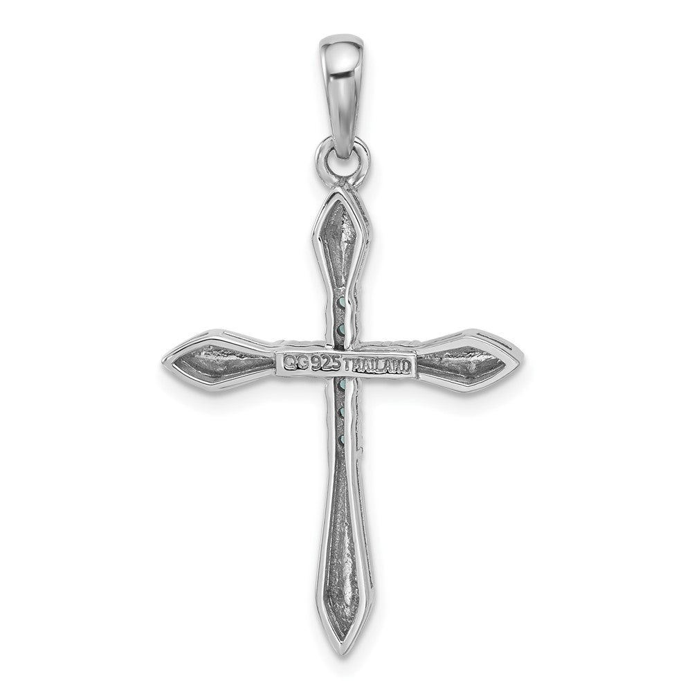 Sterling Silver Rhodium-Plated London Blue Topaz Cross Pendant