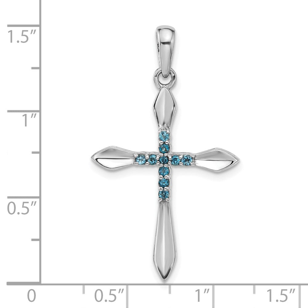 Sterling Silver Rhodium-Plated London Blue Topaz Cross Pendant