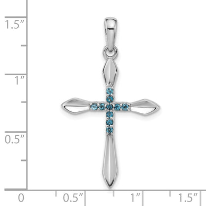 Sterling Silver Rhodium-Plated London Blue Topaz Cross Pendant