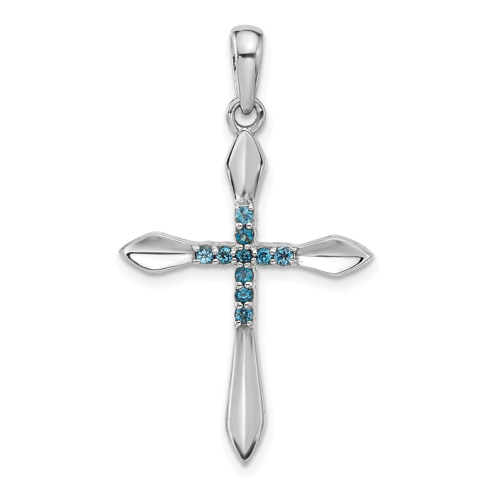 Sterling Silver Rhodium-Plated London Blue Topaz Cross Pendant
