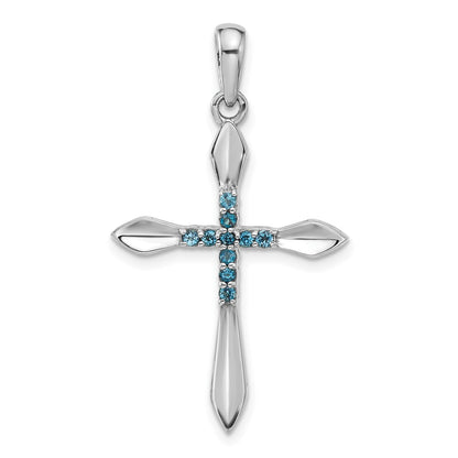 Sterling Silver Rhodium-Plated London Blue Topaz Cross Pendant