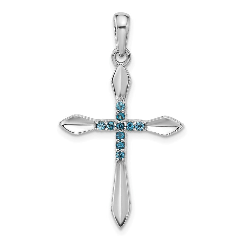 Sterling Silver Rhodium-Plated London Blue Topaz Cross Pendant