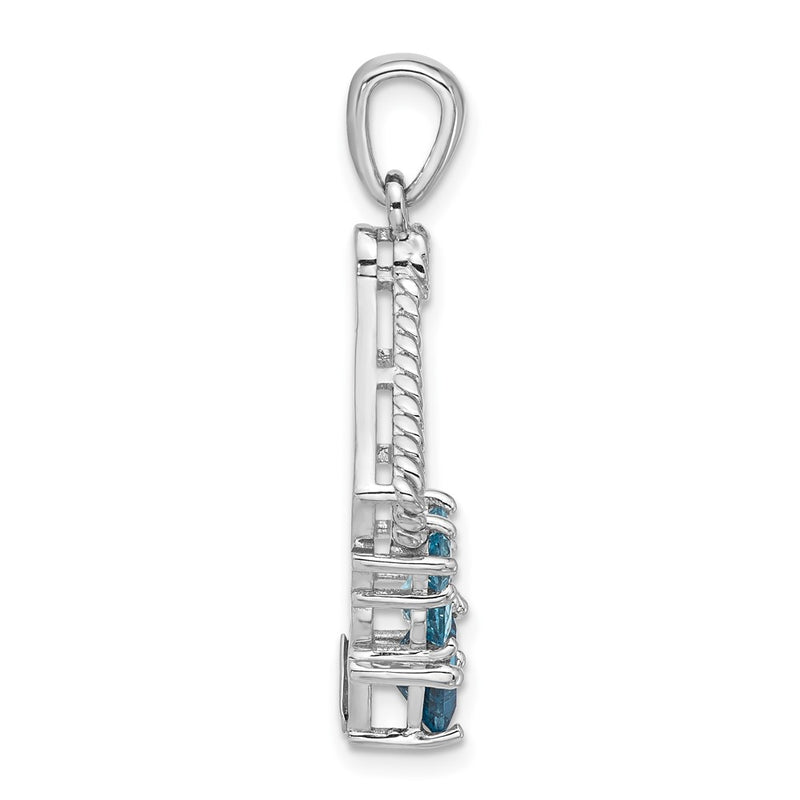 Sterling Silver Rhodium-Plated London and Light Swiss Blue Topaz Pendant