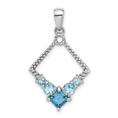 Sterling Silver Rhodium-Plated London and Light Swiss Blue Topaz Pendant
