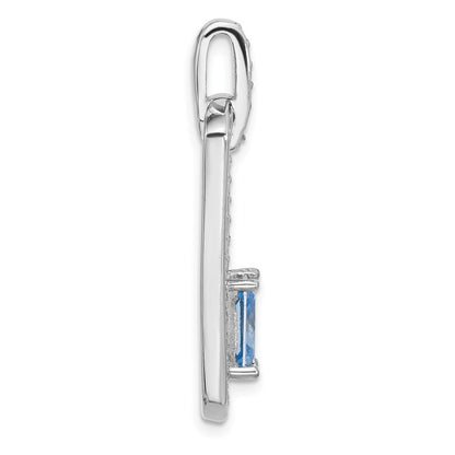 Sterling Silver Rhodium-Plated Polished Blue Topaz and CZ Pendant