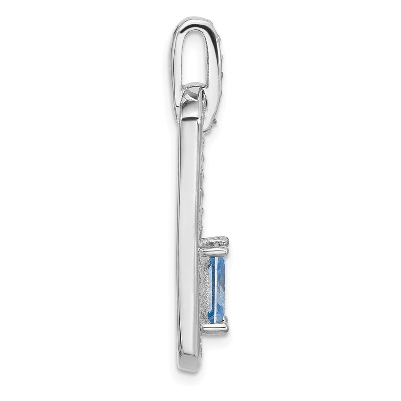 Sterling Silver Rhodium-Plated Polished Blue Topaz and CZ Pendant