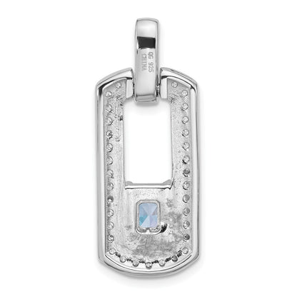 Sterling Silver Rhodium-Plated Polished Blue Topaz and CZ Pendant