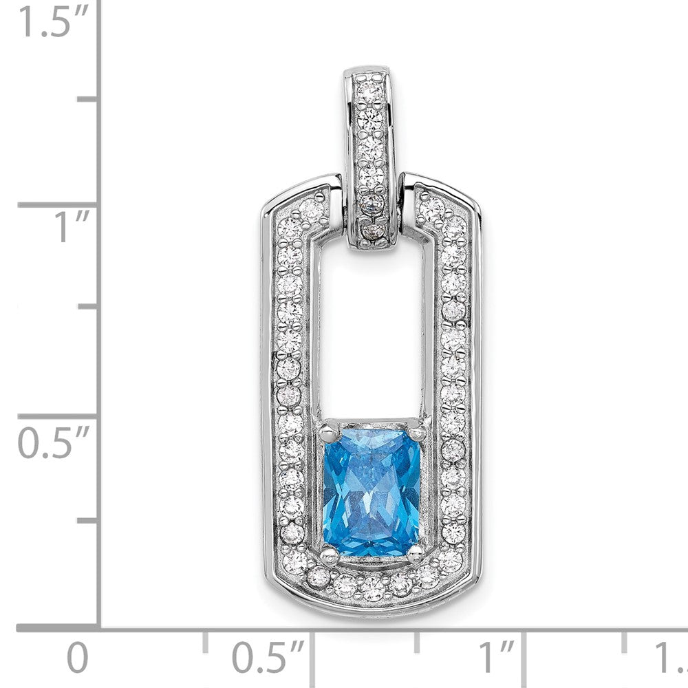 Sterling Silver Rhodium-Plated Polished Blue Topaz and CZ Pendant