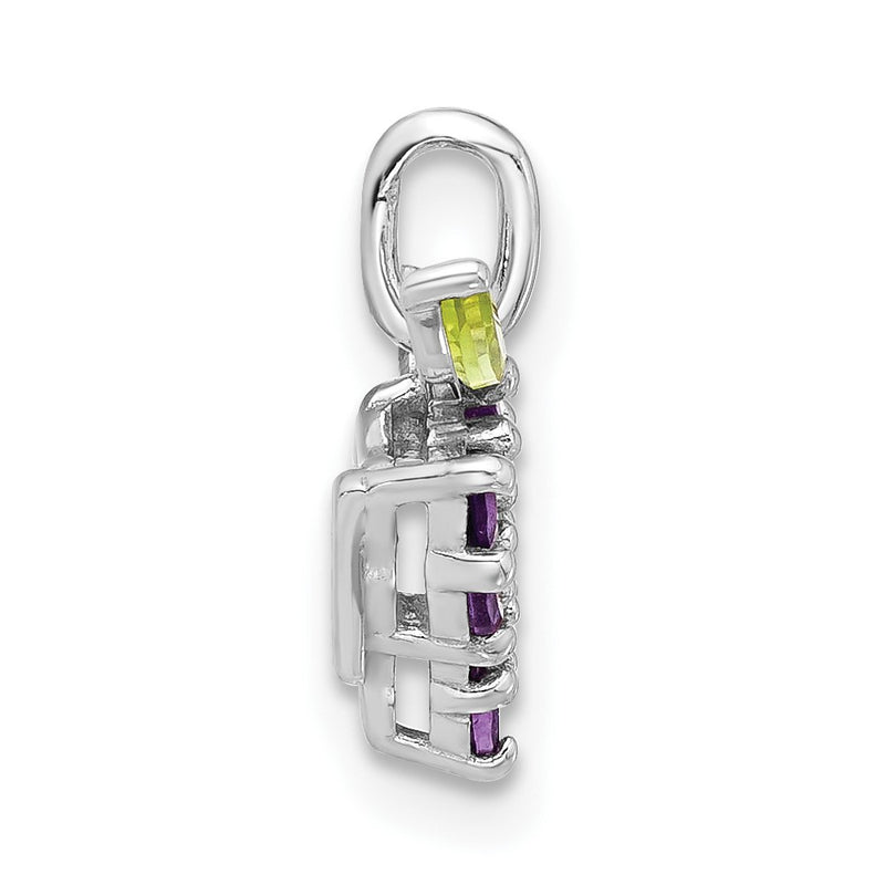 Sterling Silver Rhodium-Plated Amethyst and Peridot Grapes Pendant