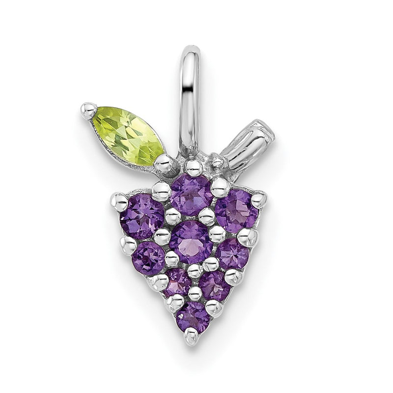 Sterling Silver Rhodium-Plated Amethyst and Peridot Grapes Pendant